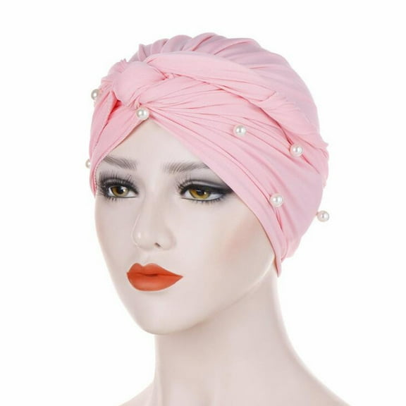 Dyfzdhu Women Pearl Beading India Hat Ruffle Cancer Chemo Beanie Turban Wrap Cap