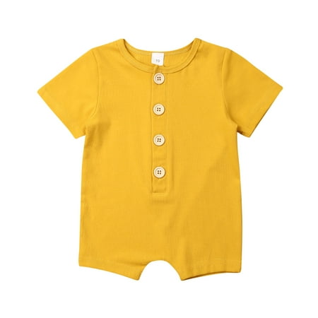 

Canrulo Newborn Baby Boys Girls Cute Solid Color Button Romper Jumpsuit Bodysuit Top Outfits Clothes Yellow 12-18 Months