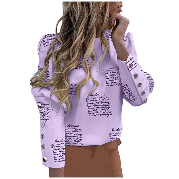 Moda Casual Mujer O-cuello Impresión de un solo pecho Long Leeve Tops Blusa Fridja hj1987