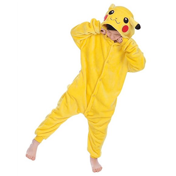 Children Jumpsuits Costume Animal Onesie Nightgown Pajamas Hoodies Sleepwear Cosplay Mardi Gras Costume Christmas Halloween (Pikachu 130cm)