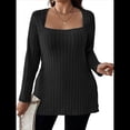 thumbnail image 2 of Camisas de Larga para Mujer, Blusas Casuales Modernas con Cuello Cuadrado, Suéteres Ligeros. Negro XXL, 2 of 7
