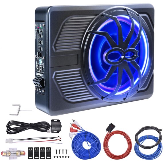 Under Seat Car Subwoofer 800W Active Powered Underseat Subs with Amp Ultra-Thin 10 Inch Car Audio Subs Aluminum Shell Design for Vehicles with Limited Space