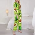 thumbnail image 4 of Junzan Avocado Green Striped Print Womens Pajama Sets,Long Sleeve Button Down For Women Pjs 2 Piece, 4 of 9
