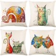 thumbnail image 1 of Juego de 4 fundas de almohada decorativas para sofá, 45 x 45, para dormitorio, sofá, silla, cama, jardín (animales-lino), 1 of 5
