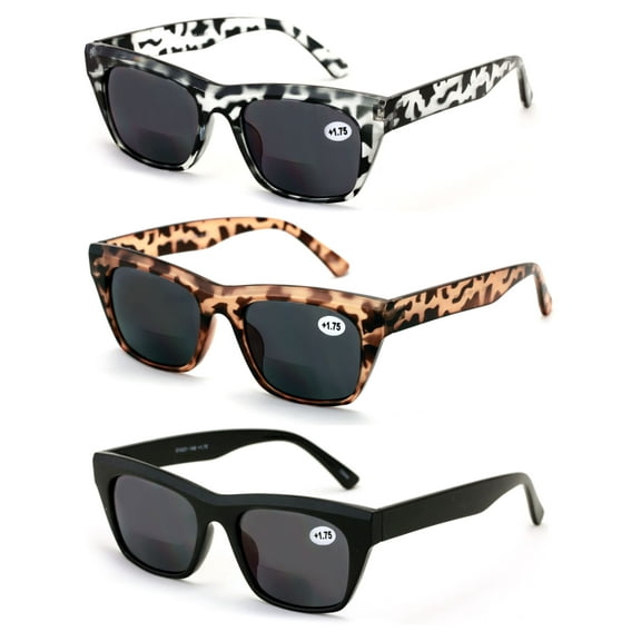 3 Pairs BIFOCAL Women Reading Sunglasses - Bold Vintage Retro Leopard Outdoor Readers