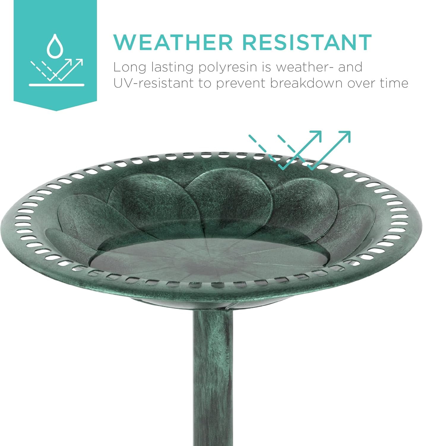 HJTER 28in Pedestal Bird Bath, Vintage Outdoor Resin Accent Decoration w/Fleur-de-Lis Accents - Mint Green