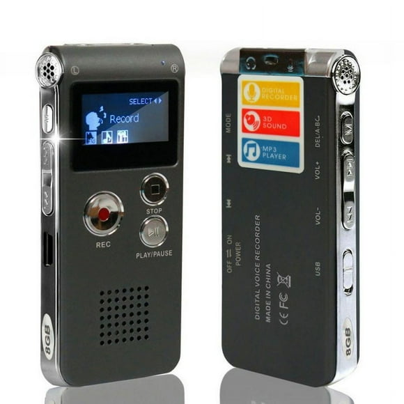 Enregistreur Vocal Mini Audio Numérique Lecteur Mp3 Gris 8G