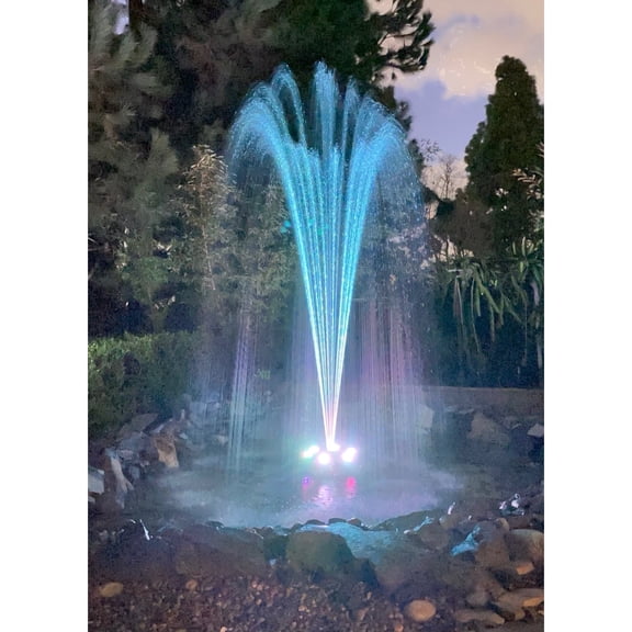 Ocean Mist PJ2000-6C (66 FT Cord) High Output Floating Pond Fountain with RBG Color LED Lighting
