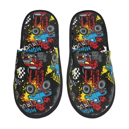 Balery Monster Car Slient Indoor Furry Fleece Comfort House Shoes Soft Non-Slip Home Shoes Cotton slippers House Slippers-- Large