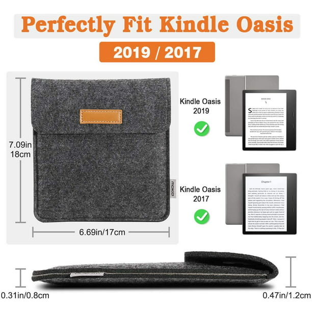 Housse compatible avec Kindle Oasis 2019/2017, étui de protection en feutre  avec deux poches pour liseuse Kindle Oasis/Kobo Libra H2O 7 Gris foncé 