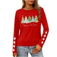thumbnail image 2 of HOMBOM Christmas Tops for Women Graphic Red Pullover Santa Long Sleeve Crewneck Xmas Females Tee Shirts, 2 of 9