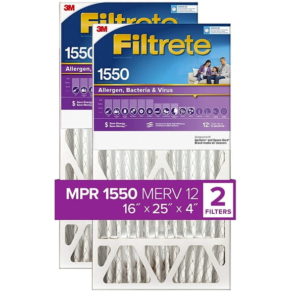 Filtrete Healthy Living Air Filter MPR 1550 DP - Ultra Allergen Deep Pleat - 2 Pack, 16x25x4