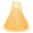 thumbnail image 4 of Miluxas Girls Long Lace Bridesmaid Dress 3/4 Sleeves Floor Length Wedding Party Evening formal Maxi Tulle Ball Gowns Yellow 12-13 Years, 4 of 6
