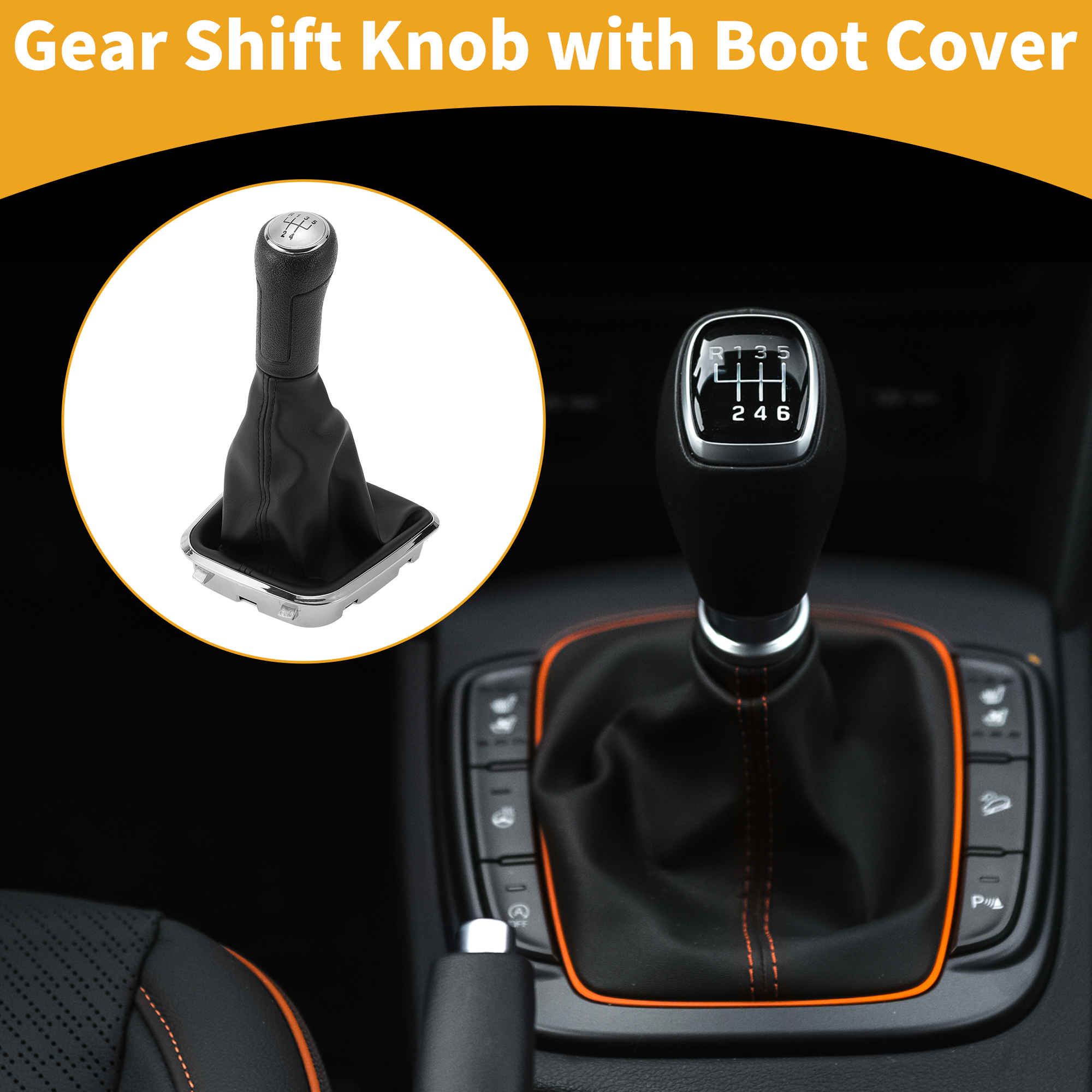 Unique Bargains 5 Speed Manual Gear Shifter Knob with Cover - Car Shift Lever Knob - for Volkswagen Polo 2014-2017 Plastic Faux Leather Black Silver Tone - 1 Pc