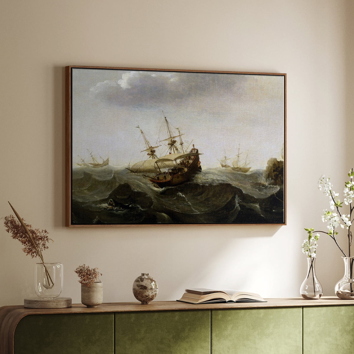 Vintage Landscape-MII By Wexford Home Framed in Walnut Wood Gallery Wrapped Canvas 27 in. x 41 in.