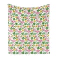thumbnail image 1 of Exotic Soft Flannel Fleece Throw Blanket, Print of Flamingos Watermelons Pineapples and Island Flowers Leaves, Cozy Plush for Indoor and Outdoor Use, 60" x 80", Pink Green Mustard, by Ambesonne, 1 of 6