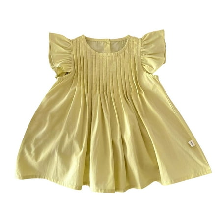 

HTGFGMGW Summer Dresses for Girl s Summer Solid Color Fly Sleeve Dress Princess Dress for 0 5 Years Old Dresses for Girls Yellow