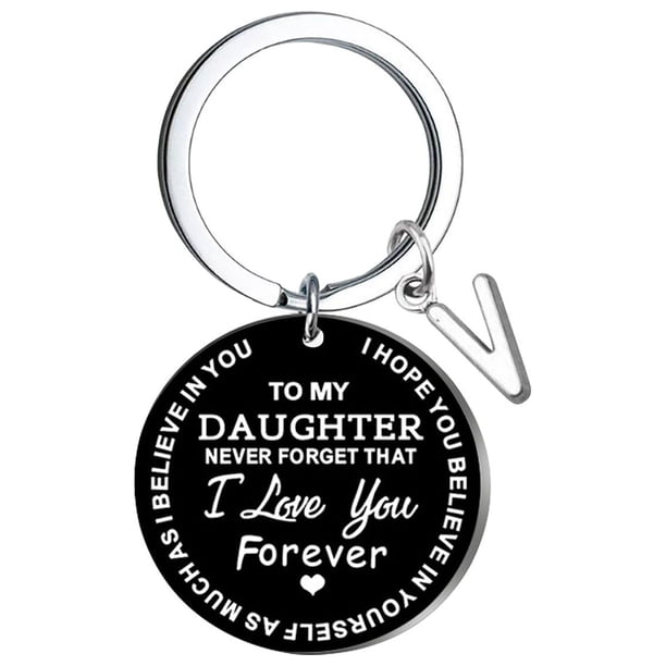 Llaveros para mujer, llavero de billetera, llavero de auto, lindo llavero DIY para mi hija, llavero de acero inoxidable negro con apellido de 26 letras, 2,5 cm, decoraciones de moda