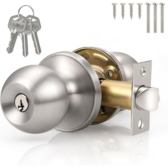 ODDPC Entry Door Knobs with Lock and Key,Lock for door,Adjustable latch-Satin Nickel