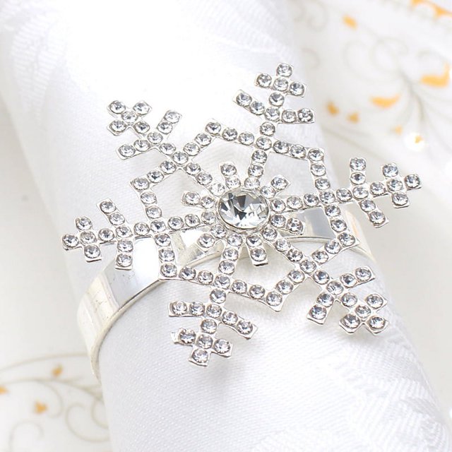 Botón de servilleta de invierno con copos de nieve para hotel, boda, anillo de servilleta dorado KC, anillo de servilleta para restaurante occidental