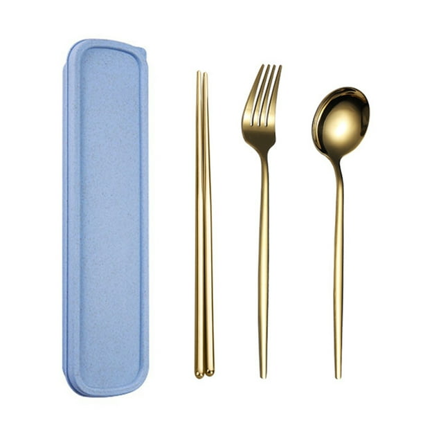 Juego de utensilios de viaje, utensilios portátiles con estuche, juego de palillos, tenedor, cuchara, utensilios de bolsillo para picnic, camping y viajes