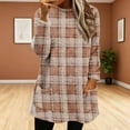 thumbnail image 4 of Womens Plaid Sherpa Sweatshirt Long Sleeve Crewneck Fleece Pullover Fuzzy Fall Winter Loungewear Tops with Pockets, 4 of 5