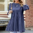 thumbnail image 2 of Pompotops Spring Women's Wear Solid Color Round Neck Seven Point Sleeve Large Swing Loose Casual Top, 2 of 8