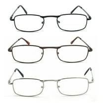 EYE ZOOM 3 Pairs Unisex Metal Frame Vintage Design Reading Glasses with Spring Hinge for Men and Women (Silver, Black and Brown, Strength: 2.75)