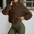 thumbnail image 2 of Bibifish Womens Jackets Stand Collar Drawstring Waist Fuzzy Full Zip Up Jackets Rib Cropped Fit Warm Soft Casual Streetwear Daily Wear Trendy Jackets, 2 of 6