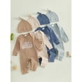 thumbnail image 3 of BemeyourBBs Newborn Baby Boy Little Brother Outfit Rib Knit Romper Letter Embroidered Long Sleeve Infant Spring Fall Winter Clothes Bodysuits Jumpsuits with Hat, 3 of 9