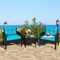 thumbnail image 1 of Gymax 3PCS Patio Outdoor Rattan Furniture Set w/ Coffee Table Turquoise Cushion, 1 of 10