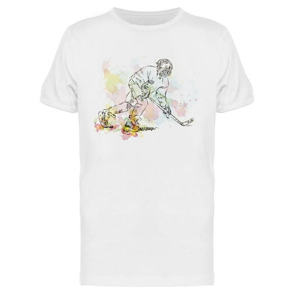 Hockey Player Watercolor Sketch T-Shirt Men -Image by Shutterstock, Male x-Large