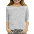thumbnail image 2 of ZOYOEN Girl Sequins Shirts- Crewneck Long Sleeve Cute Soft Lined Party Tops Silver Size 5-14, 2 of 7