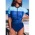 thumbnail image 3 of POGLIP Maillot de Bain une Pièce à Manches Mi-Longues avec Fermeture Éclair pour Femmes, Imprimé Bleu, 3 of 6