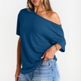 thumbnail image 5 of Off The Shoulder Tops Oversized Tshirts Short Sleeve Basic Tee 2026 Casual Summer Fashion Clothes Dark Blue S, 5 of 5