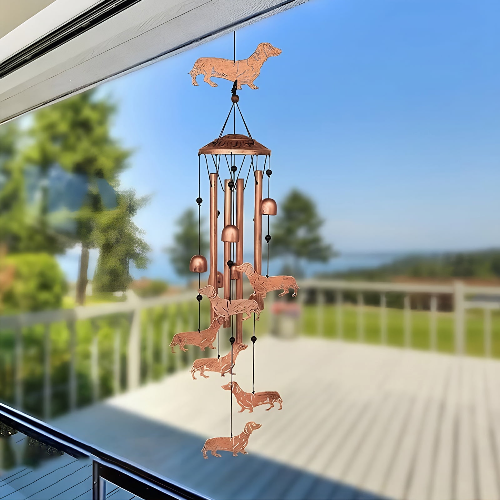 Yucurem Dachshund Wind Chime for Outside, Handmade Metal Garden Wind Chimes, Melodic Weatherproof Wind Bell for Patio Porch Decor