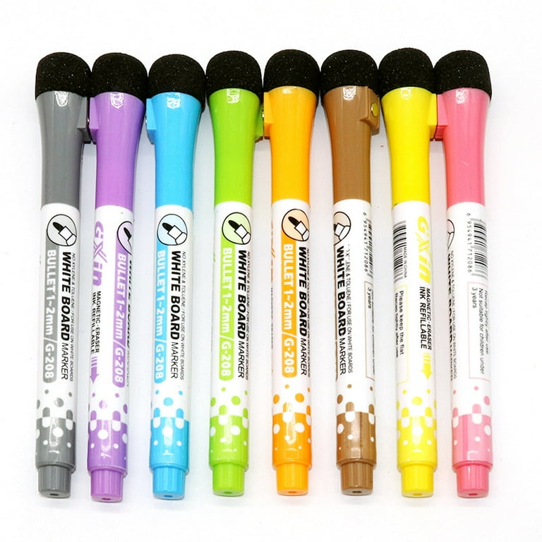 Magnetic Dry Erase Markers with Eraser, Pack of 8, Fine Tip, 8 Assorted  Colors with Low-Odor Ink, Whiteboard Pens, Office Supplies for School,  Office, or Home 