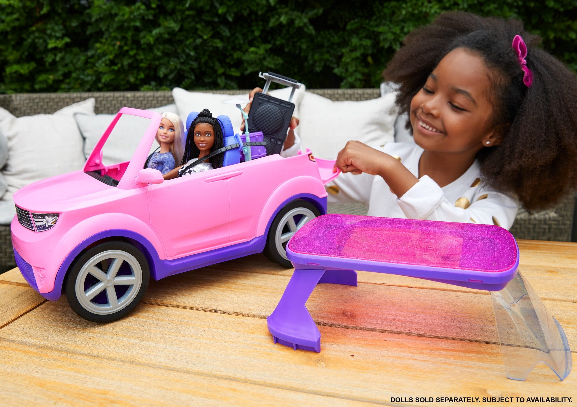 Barbie Big City Big Dreams Vehicle, Transforming Pink & Purple Car with Drum Kit & Accessories