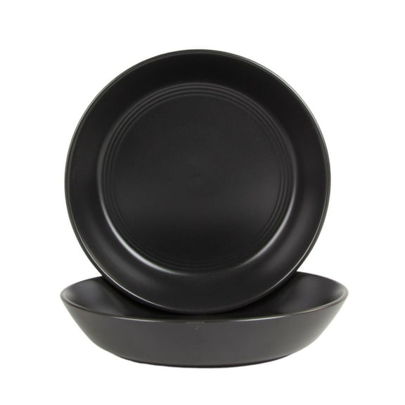 10 Strawberry Street Double Line 9.5"/36 oz Round Dinner Bowl, Set of 2, Matte Black