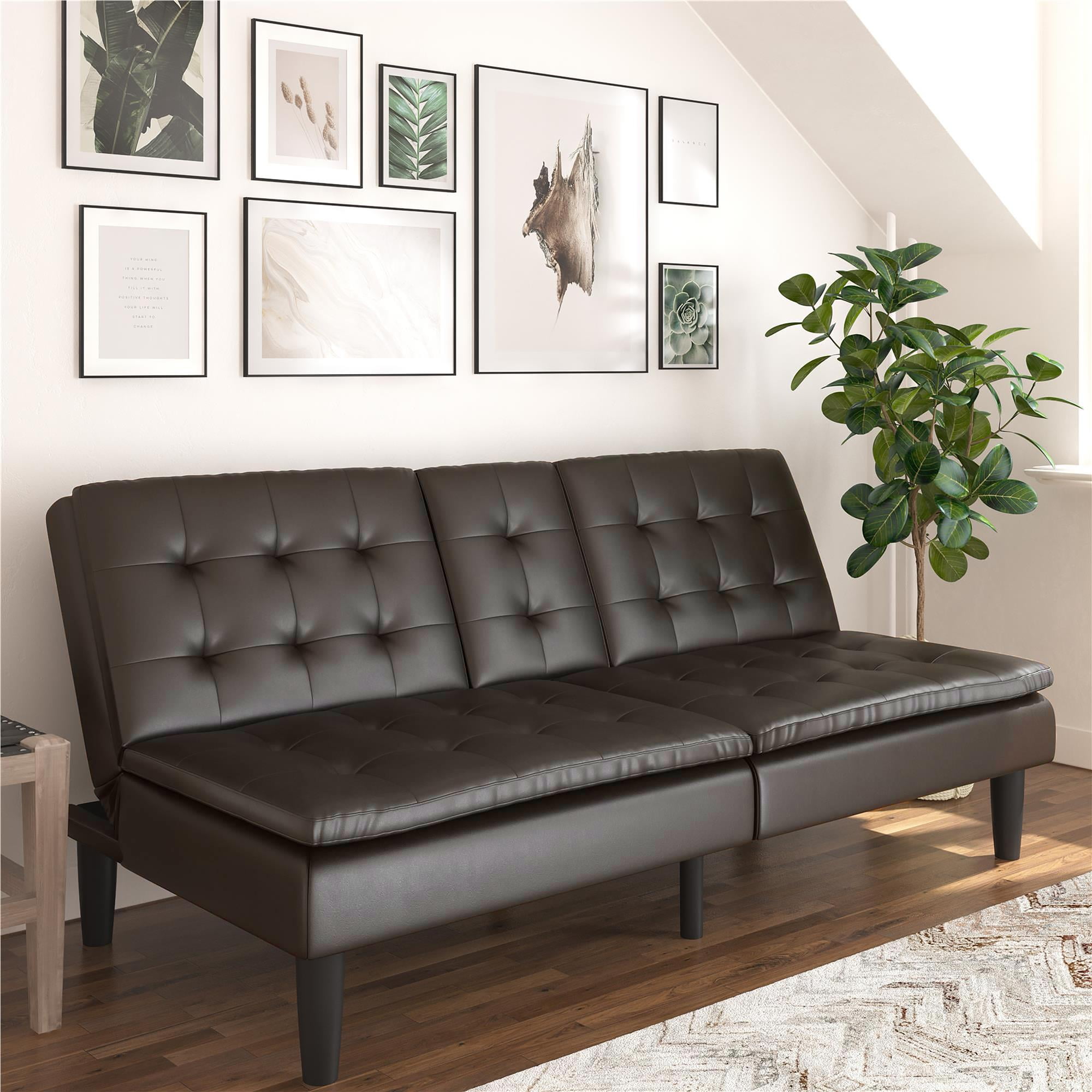 Mainstays Memory Foam Futon with Cupholder and USB Dark Brown Faux Leather Walmart