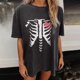 thumbnail image 4 of Tops estampados de manga corta para ocio con cuello redondo y mangas caídas de verano a la moda para mujer Fridja  zx1283, 4 of 6