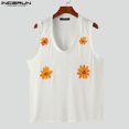 thumbnail image 4 of INCERUN Tops 2024 estilo coreano moda para hombres cuello en V diseño de patchwork floral chalecos sexy casual hueco sin mangas camisetas sin mangas S-5XL, 4 of 5