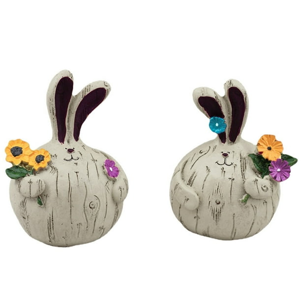 2 Piezas De Adornos De Conejos De Paja, Conejitos De Resina Para Mesa, Conejitos Adorables, Decoración Artesanal Para El Hogar, Accesorios, Regalo