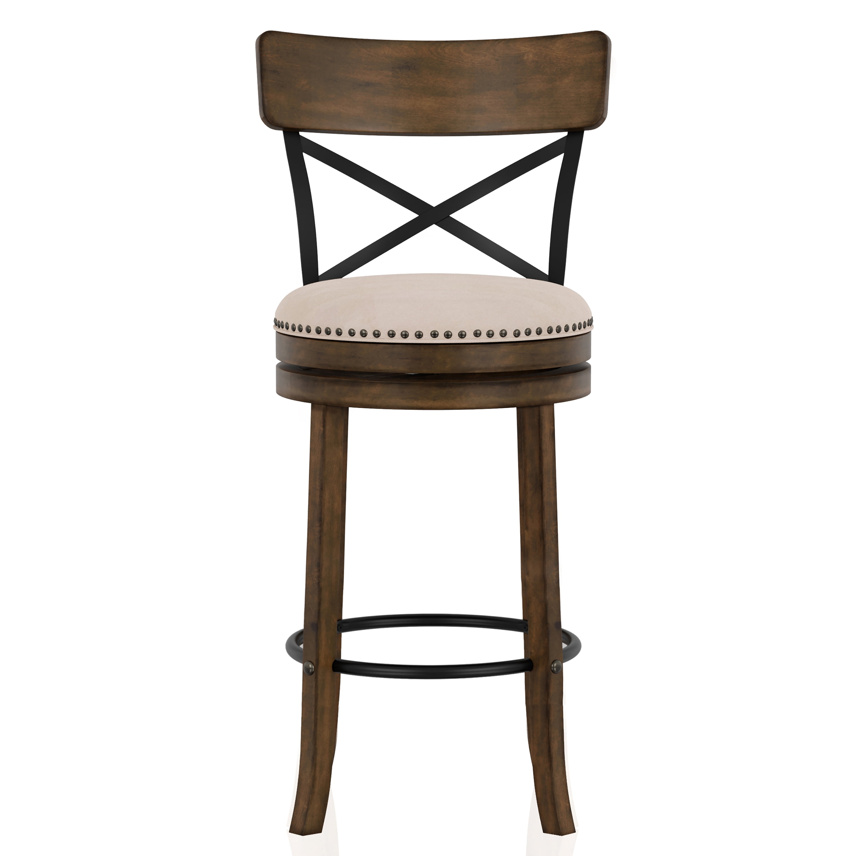 Furniture of America Zaren Wood Swivel Barstool-Set of 2, Oak, 29-in