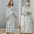 thumbnail image 2 of Long Coat for Men Couples Long Bathrobe Plaid Printed Home Clothes Long Sleeved Hooded Robe Coat, 2 of 7