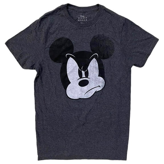 Mickey Mouse Disney Men's Officially Licensed Graphic Print Tee T-Shirt (Small, Heather Black (Angry Mickey))