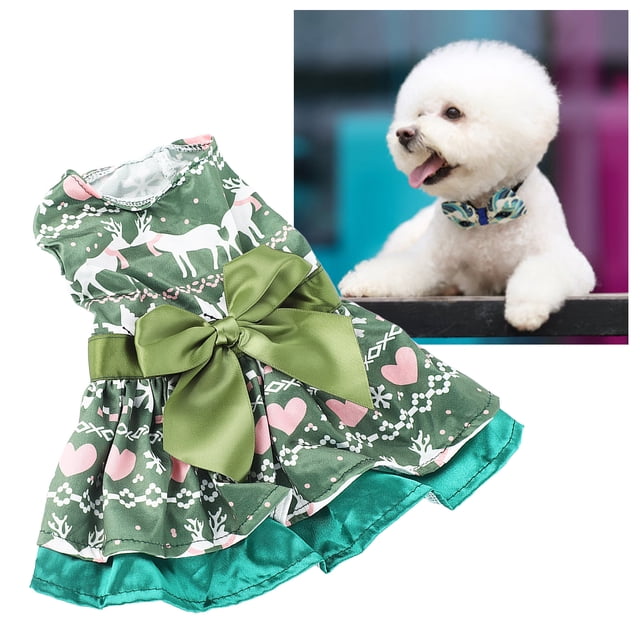 Cute Christmas Dog Dress With Heart Deer Pattern - Polyester Fabric, Comfortable Fit, Multiple Scenes Applicable, Unique Gift