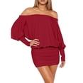 thumbnail image 4 of LWavelet Women's Off-the-Shoulder Batwing Sleeve Bodycon Mini Dress for Party & Club Wear Red L, 4 of 6