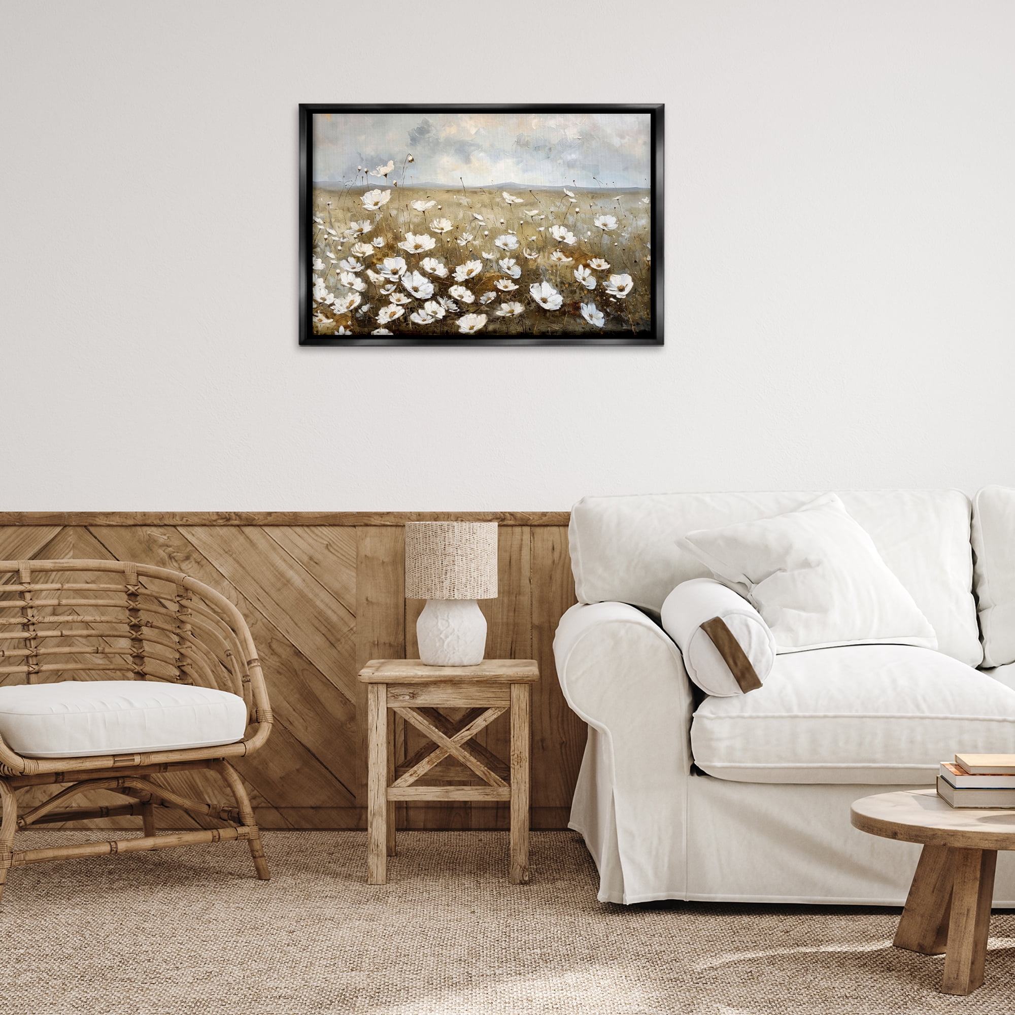 Stupell Industries Prairie Wildflower Field Landscape Painting Black Floater Framed Canvas Art Print Wall Art, 31 x 21