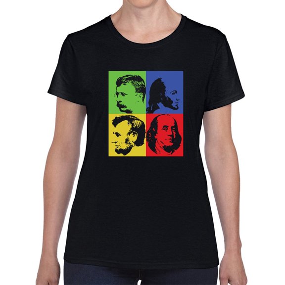 Pop Art Presidents Color Graphic Women Black T-Shirt, Female Medium
